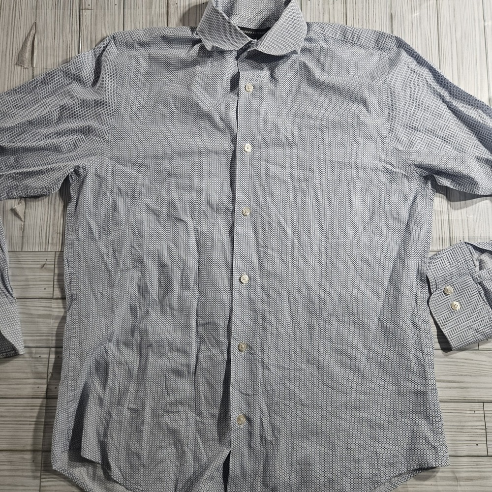 Banana Republic Shirt Mens 15.5 Medium Blue Plaid Slim Fit Button Down